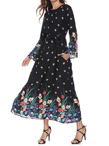 Women'S Fashion Ethnic Print Long Sleeve Dress