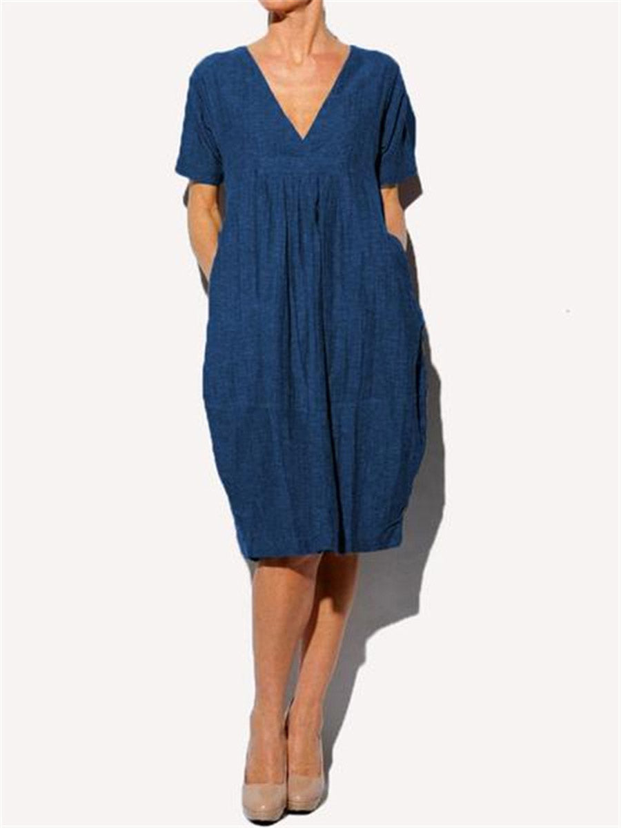 Pleated V-Neck Women'S Dress