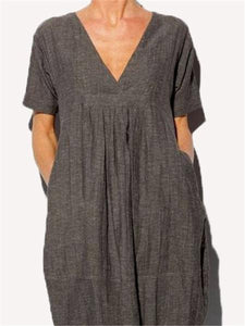 Pleated V-Neck Women'S Dress