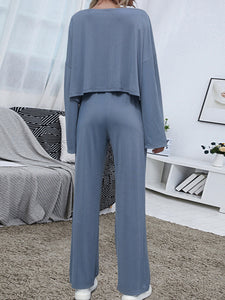 Casual Set Strapless Long-sleeved T-shirt Trousers Two-peice Suit