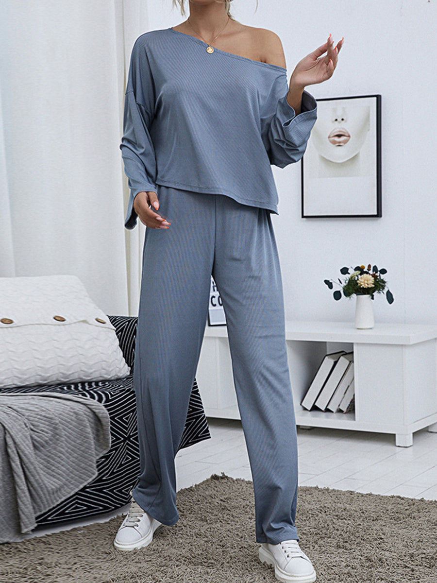 Casual Set Strapless Long-sleeved T-shirt Trousers Two-peice Suit