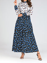 Load image into Gallery viewer, Women&#39;S Stand-Up Collar Leopard Print Waist Big Hem Dress