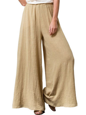 Cotton And Linen Comfortable Solid Color Women'S Wide-Leg Pants