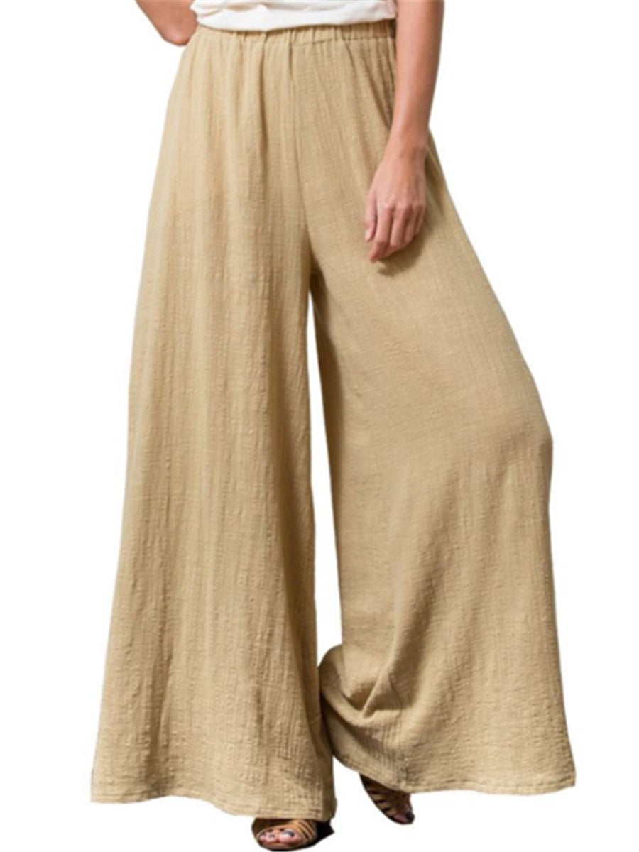 Cotton And Linen Comfortable Solid Color Women'S Wide-Leg Pants