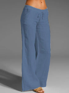 Cotton And Linen Solid Color Women'S Casual Pants