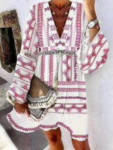 Load image into Gallery viewer, Bohemian Print V-neck Flared Sleeve Beach Dress