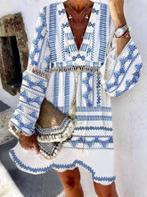 Load image into Gallery viewer, Bohemian Print V-neck Flared Sleeve Beach Dress