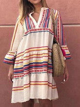 Load image into Gallery viewer, Vacation V-neck Striped Print Flared Sleeve Casual Dress