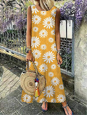 Women Bohemian Sleeveless Daisy Maxi Dress