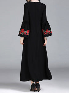 Fashionable Embroidered Flared Sleeve Dress