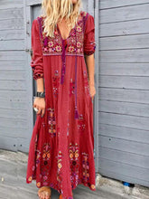 Load image into Gallery viewer, Printed Flower Stitching Fashion Drawstring Long Sleeve Dress