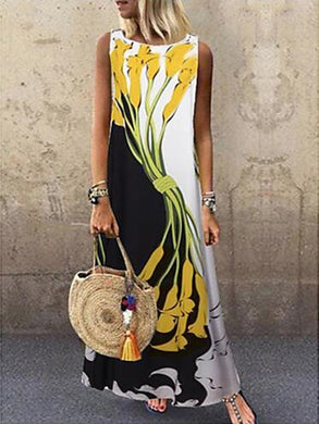 Women Vacation Printed Sleeveless Maxi Dress