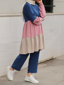 Casual Hit Color Loose Long-Sleeved Top Suit