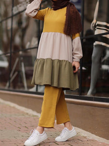 Casual Hit Color Loose Long-Sleeved Top Suit