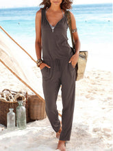 Load image into Gallery viewer, Simple Solid Color Zipper Vest Casual Jumpsuit