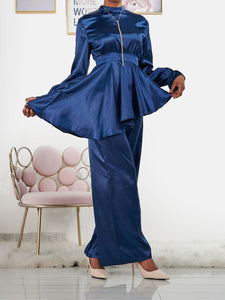 Summer Wide Leg Pants Dress Imitation Silk Suit