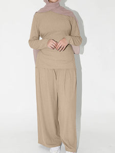 Lace-Up Top, Wide-Leg Pants And Trousers Knit Suit