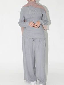 Lace-Up Top, Wide-Leg Pants And Trousers Knit Suit