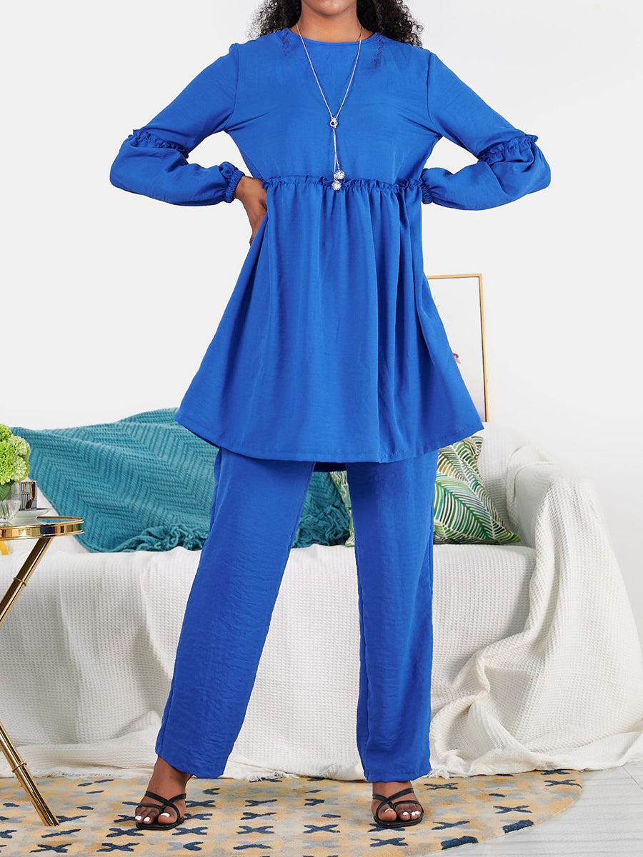 Loose Solid Color Top Wide Leg Pants Long Sleeve Suit