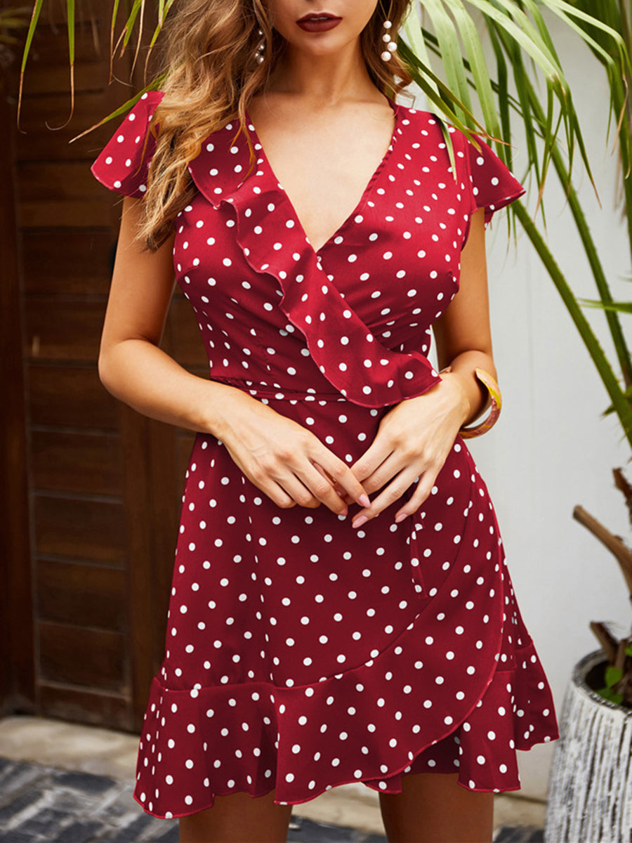 Fashion Casual Polka Dot V-Neck Sexy Dress