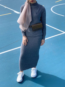 Casual Solid Color Knitted Cotton Dress Suit