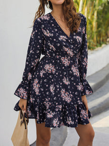 Fashion Sweet V-Neck Long Sleeve Printed Dress