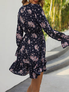 Fashion Sweet V-Neck Long Sleeve Printed Dress