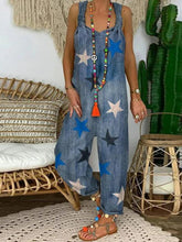 Load image into Gallery viewer, Star Print Denim Overalls Loose Casual Jumpsuit