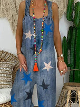 Load image into Gallery viewer, Star Print Denim Overalls Loose Casual Jumpsuit