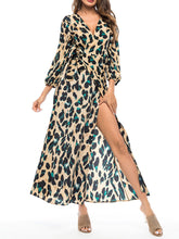 Load image into Gallery viewer, Women&#39;S V-Neck Leopard Print Lace-Up Dress