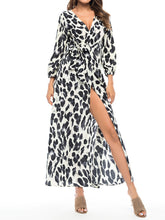 Load image into Gallery viewer, Women&#39;S V-Neck Leopard Print Lace-Up Dress