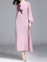 Load image into Gallery viewer, Women&#39;S Round Neck Floral Embroidery Casual Dress