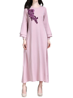 Women'S Round Neck Floral Embroidery Casual Dress