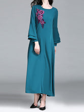 Load image into Gallery viewer, Women&#39;S Round Neck Floral Embroidery Casual Dress