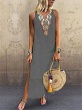 Load image into Gallery viewer, Sleeveless V-Neck Cotton And Linen Split Women Dress