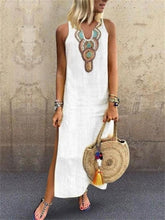 Load image into Gallery viewer, Sleeveless V-Neck Cotton And Linen Split Women Dress