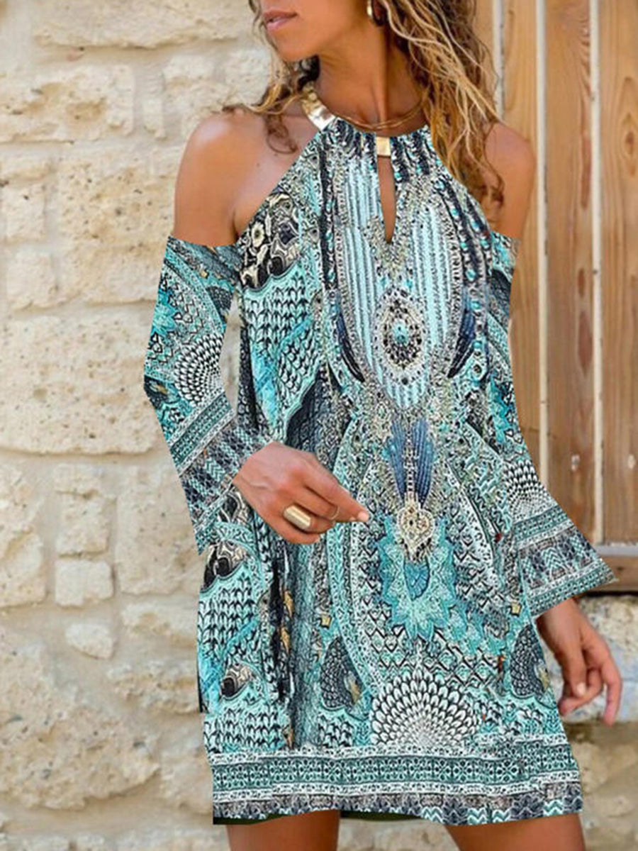 Bohemian Off-the-shoulder Printed Holiday Casual Dress