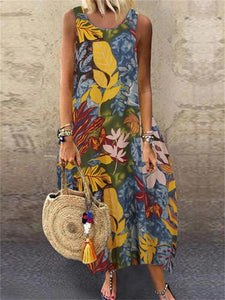 Vintage Print Sleeveless Women'S Dress