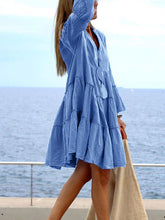 Load image into Gallery viewer, Women Plain Long Sleeves  Loose Cotton and Linen Midi Dress