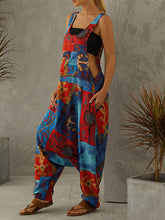 Load image into Gallery viewer, Retro Color Block Casual Overalls Printed Loose Jumpsuit