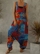 Load image into Gallery viewer, Retro Color Block Casual Overalls Printed Loose Jumpsuit