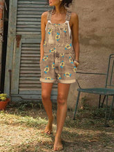 Load image into Gallery viewer, Retro Denim Shorts Small Daisy Print Suspenders Jumpsuit