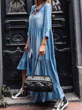 Load image into Gallery viewer, Women Plain 3/4 Sleeve Soft Denim Maxi Dress