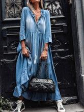 Load image into Gallery viewer, Women Plain 3/4 Sleeve Soft Denim Maxi Dress