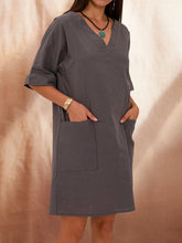 Load image into Gallery viewer, Cotton And Linen Loose V-Neck Women&#39;S Dress