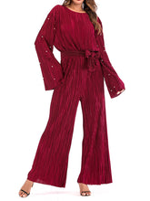 Load image into Gallery viewer, Pleated Beaded Flared Sleeve Loose Jumpsuit Women Suit