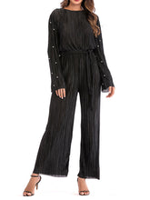 Load image into Gallery viewer, Pleated Beaded Flared Sleeve Loose Jumpsuit Women Suit