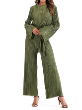 Load image into Gallery viewer, Pleated Beaded Flared Sleeve Loose Jumpsuit Women Suit