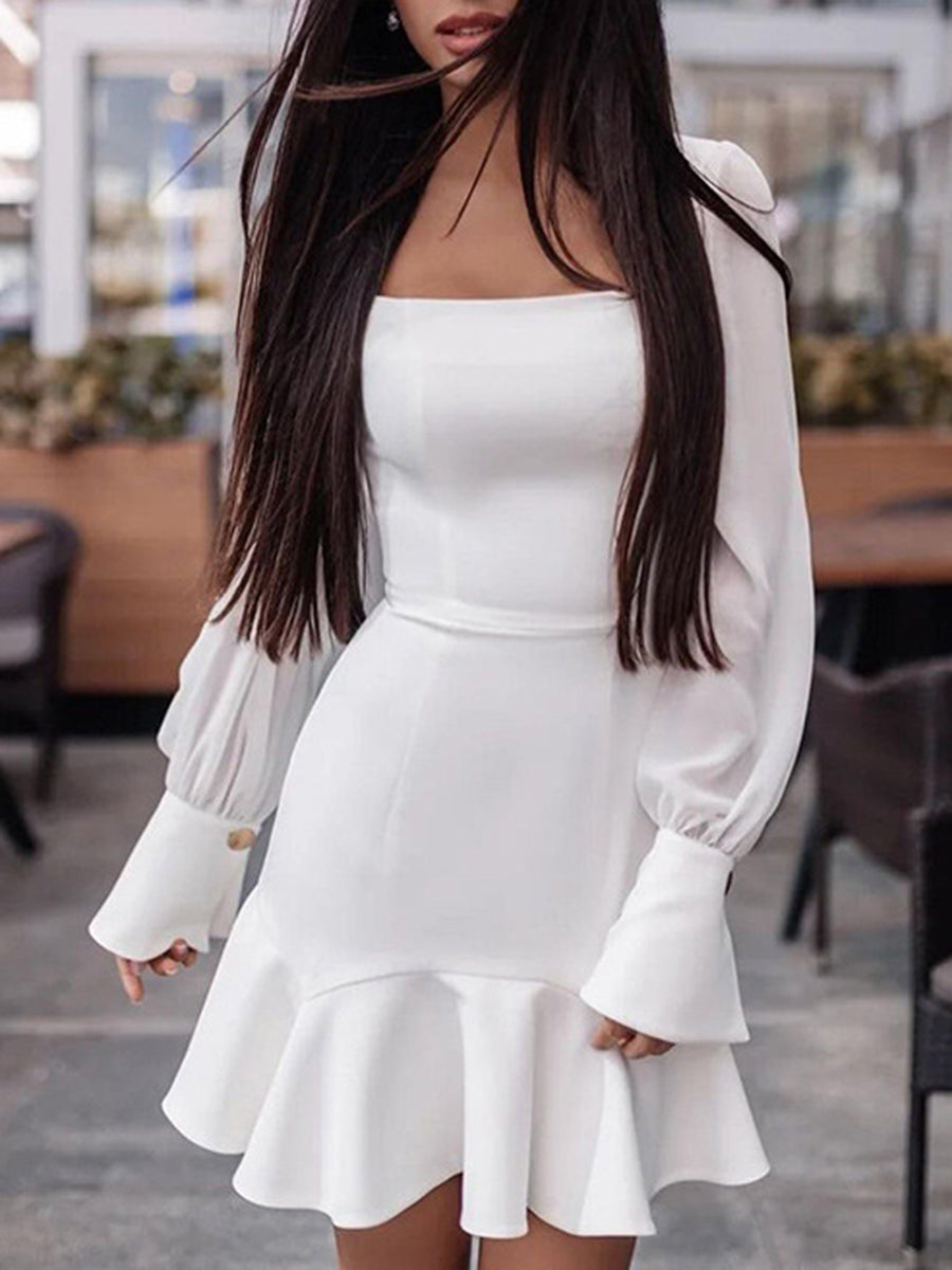 Fashion Ruffled Long Sleeve Slim Dress