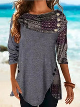 Load image into Gallery viewer, Retro Irregular Hem Printed Scarf Long Sleeve Casual Top